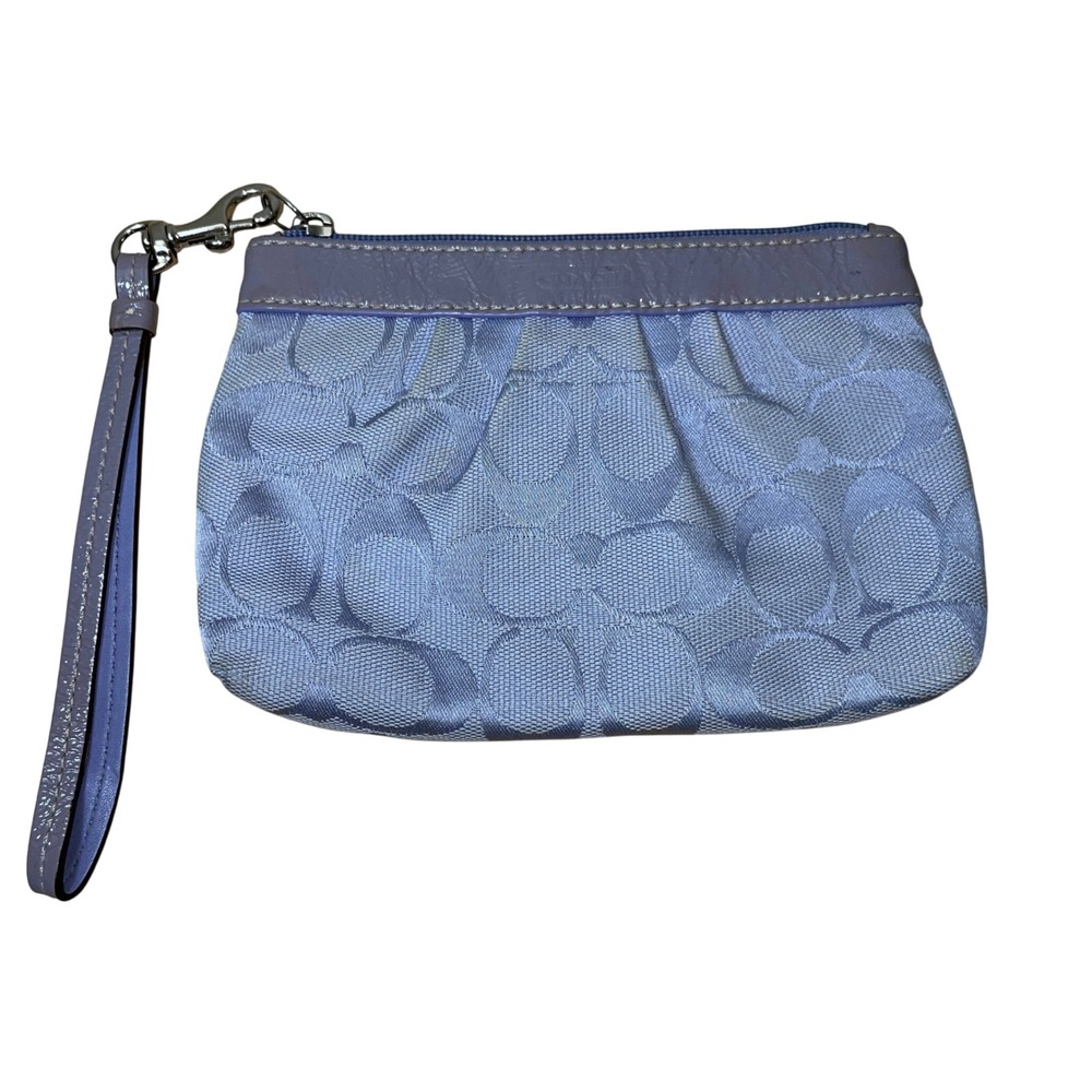 Coach Signature C Jacquard Pleated Wristlet Lilac Leather Trim